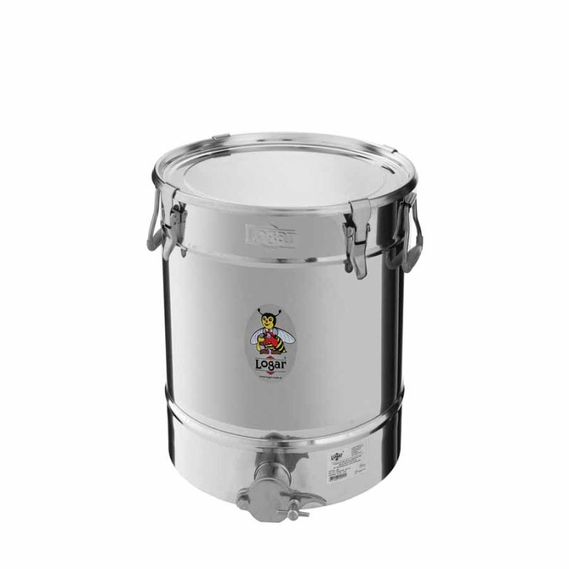 Pojemnik do napełniania miodu Logar 35 kg z dnem skośnym, 4 obejmy zaciskowe (nr kat. 2022)